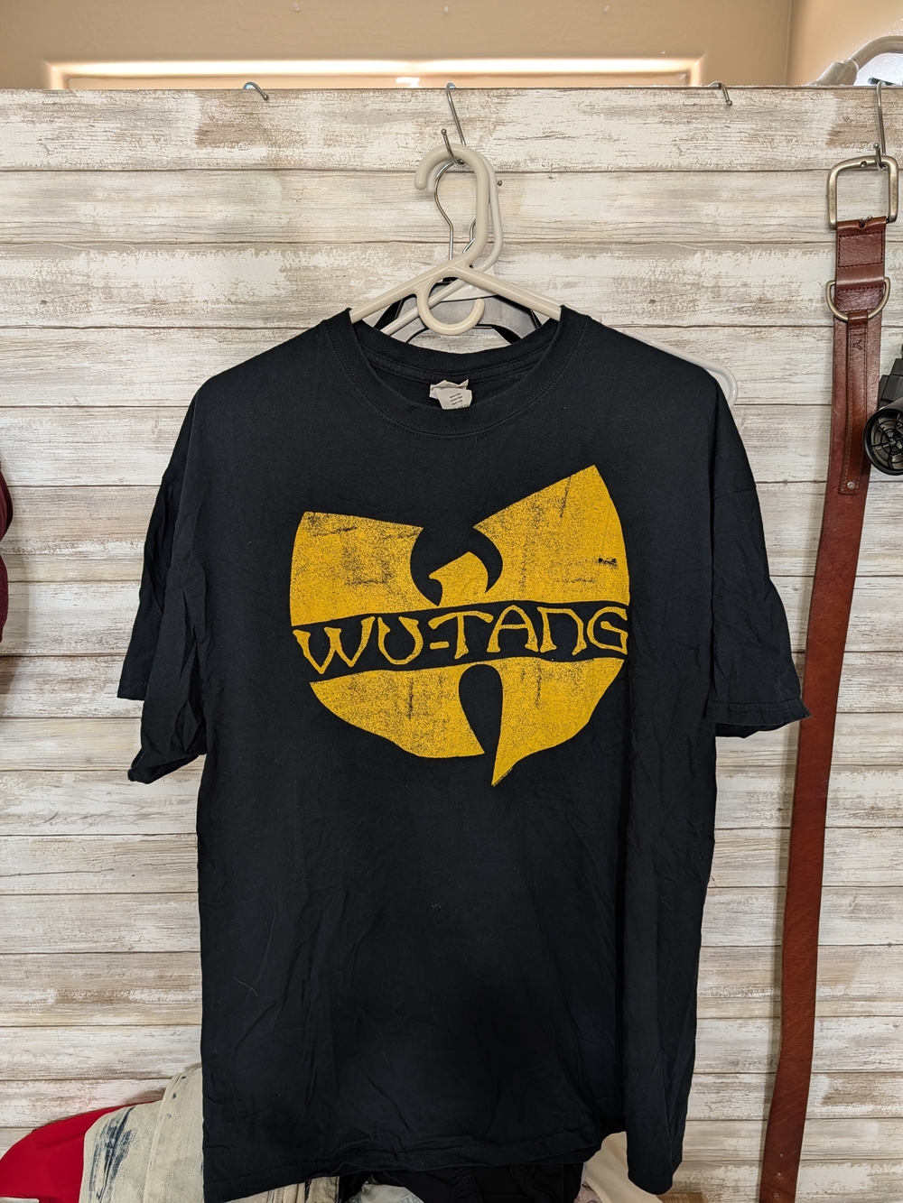 Vintage Gildan Black Short Sleeve Tee with Yellow Wu-Tang Logo